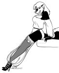 2026 anthro breasts clothed clothed_female clothing female footwear fur greyscale grin hair hi_res high_heels kelly_o'dor looking_at_viewer mammal mephitid monochrome shoes skunk smile solo tail tegerio whiskers zandar's_saga
