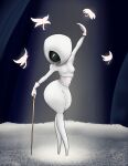 2026 absurd_res anthro arthropod biped black_body breasts cane clothing cummerbund eyes_closed featureless_breasts female female_anthro gloves handwear hi_res holding_cane holding_object hollow_knight:_silksong hollow_knight_(franchise) kawma lace_(hollow_knight:_silksong) medium_breasts multicolored_body pose raised_arm solo spotlight standing team_cherry thick_thighs two_tone_body white_body white_clothing white_gloves white_handwear wide_hips