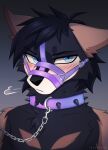 2026 absurd_res anthro arm_tuft artist_name black_body black_eyebrows black_hair black_nose blue_eyes blush blush_lines breath brown_body brown_ears bust_portrait canid canine canis chain chain_leash cheek_tuft chest_tuft collar collar_only digital_media_(artwork) domestic_dog ears_back ears_down east_european_shepherd embarrassed eyebrows facial_tuft front_view fur glistening glistening_eyes gradient_background grey_background hair halter hi_res icon if-fi leash leashed_collar leather looking_at_viewer male male_anthro mammal markings metal metal_collar monotone_hair mouth_closed multicolored_body multicolored_fur muzzle_(object) muzzled neck_tuft nude pagres panting pastoral_dog pink_collar pivoted_ears portrait purple_collar short_hair shoulder_tuft simple_background snout solo spiked_collar spikes text tuft two_tone_body two_tone_fur