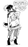 2024 ambiguous_gender anthro ashley_heartwood avian bird black_and_white boots breasts canid canine canis cleavage clothed clothing cutlass dialogue domestic_dog duo english_text eye_patch eyewear female feral fishnet_clothing fishnet_legwear footwear hat headgear headwear hi_res high_heeled_boots high_heels husky legwear mammal melee_weapon monochrome nordic_sled_dog parrot pirate shoes spitz sword tail tegerio text weapon