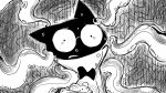 16:9 ambiguous_gender anthro black_body blush bodily_fluids bow_tie clothing coat comic domestic_cat dragonweirdo duo felid feline felis gytras_(dragonweirdo) hi_res lab_coat mammal monochrome mouse murid murine restrained restrained_by_tentacles rodent scared sweat tentacles topwear widescreen