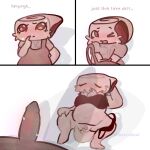 1:1 anon blush blushcrunch_studio bra clothing comic dandy's_world dialogue erection faceless_character female fossildusk genitals hi_res knot medium_penis penis roblox shelly_(dandy's_world) slightly_chubby small_penis tail thong trans_(lore) trans_woman_(lore) underwear undressing