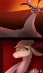 amber_eyes antelope anthro avian beak bird blonde_hair bodily_fluids bovid clothed clothed_anthro clothed_female clothed_male clothing disney dreamworks duo ears_down elderly elderly_male feathers female fur galliform gazelle gazelle_(zootopia) grey_beak hair hair_over_eye hi_res knife kung_fu_panda lara-kein lord_shen male mammal mature_male multicolored_body multicolored_feathers orange_sky peafowl phasianid pivoted_ears red_clothing red_eyes scared shocked sky sweat sweatdrop two_tone_body two_tone_feathers white_body white_fur white_skin zootopia