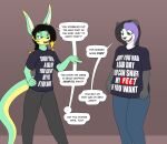 2023 anthro bear biped black_hair black_nose blizzard_entertainment bottomwear character_request clothed clothing dialogue duo ears_up english_text eyebrows feet female fingers foot_fetish fur giant_panda green_body green_eyes hair hi_res humanoid_hands jody_roo kangaroo long_ears macropod mammal marsupial meme meme_clothing multicolored_body multicolored_fur multicolored_hair nudeknightart open_mouth pandaren pants sarnari shirt smile speech_bubble tail text text_on_clothing text_on_shirt text_on_topwear toes topwear two_tone_hair warcraft yellow_body