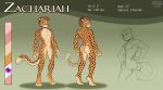 anthro brown_body brown_face brown_fur brown_hair brown_markings brown_spots brown_stripes butt cheetah felid feline fur hair kittydee male mammal markings model_sheet purple_eyes scar solo spots stripes tail zachariah_(velocitycat)