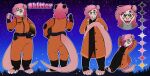 2026 absurd_res american_opossum anthro character_name clothing coat cosmic_background eyewear female glasses gynomorph_(lore) hair hi_res jumpsuit lab_coat mammal marsupial model_sheet multiple_images orange_clothing pink_hair round_glasses skitter_locklear solo star starry_background text topwear trans_(lore) virginia_opossum weird_dog_thing