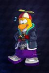 2:3 anthro artist_name avian bird black_clothing black_hoodie black_topwear bottomwear clothed clothing club_penguin footwear full-length_portrait fur grey_clothing grey_footwear grey_shoes handwear hat headgear headwear hi_res holding_object holding_rubik's_cube hoodie kimbacpt male mittens multicolored_clothing multicolored_footwear multicolored_shoes open_clothing open_hoodie open_topwear pants penguin portrait print_clothing print_shirt print_topwear propeller_hat purple_bottomwear purple_clothing purple_footwear purple_pants purple_shoes red_clothing red_handwear red_hat red_headwear red_mittens rubik's_cube shirt shoes solo text tongue tongue_out topwear two_tone_clothing two_tone_footwear two_tone_hat two_tone_shoes white_clothing white_hat white_headwear yellow_body yellow_fur