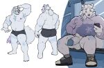 anthro astrodae balls big_balls big_penis blue_body blue_fur bottomless boxers_(clothing) canid canine canis cellphone clothed clothing domestic_dog electronics footwear fur genitals hi_res humanoid_genitalia humanoid_penis jacket jayson_(sirwolfii) male mammal model_sheet nipple_piercing nipples nordic_sled_dog penis phone piercing public public_exposure samoyed shoes sitting smartphone solo spitz topwear train underwear vehicle white_body white_fur