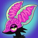 1:1 ambiguous_gender anthro arm_tuft black_body black_fur blue_background brain brain_dome brain_riot_(plentyofsoup) cheek_tuft facial_tuft frown fur gradient_background green_pupils half-closed_eyes headshot_portrait looking_at_viewer narrowed_eyes organs plentyofsoup portrait pupils purple_sclera shoulder_tuft simple_background translucent_head tuft unknown_species visible_brain yellow_eyes