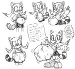 2026 anthro belly big_belly clothing female footwear gloves handwear hi_res killboo mammal marine_the_raccoon monochrome pregnant pregnant_female procyonid raccoon sega shirt shoes simple_background solo sonic_the_hedgehog_(series) speech_bubble text topwear white_background
