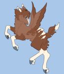ambiguous_gender blue_background brown_body brown_feathers brown_fur crossvallia ear_tuft equid equine feathers feral fur grey_eyes hi_res hooves mammal mythological_creature mythological_equine mythology pegasus simple_background solo tuft white_body white_fur white_inner_ear wings
