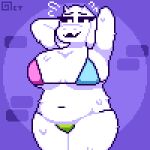1:1 2025 2_horns anthro artist_name belly bent_arm big_breasts big_eyes big_iris bikini biped black_eyebrows black_eyes bodily_fluids boss_monster_(undertale) bovid breasts brick brick_wall caprine clothed clothed_anthro clothed_female clothing curvy_figure deltarune digital_drawing_(artwork) digital_media_(artwork) english_description eyebrows eyelashes fangs female flying_sweatdrops fur goat hands_behind_head horn huge_breasts iris legs_together light_body light_fur looking_forward mammal mature_anthro mature_female monotone_body monotone_breasts monotone_fur multicolored_bikini multicolored_clothing multicolored_swimwear navel no_pupils octotron2000 open_mouth open_smile pixel_(artwork) portrait pose purple_wall short_horn skimpy skimpy_bikini skimpy_swimwear slightly_chubby slightly_chubby_anthro slightly_chubby_female small_horn smile snout solo standing sweat sweatdrop sweaty_arms sweaty_belly sweaty_body sweaty_breasts sweaty_fur sweaty_legs sweaty_thighs swimwear teeth text thick_eyelashes thick_thighs thin_eyebrows three-quarter_portrait three-quarter_view toriel two-piece_swimsuit undertale_(series) wall_(structure) white_body white_breasts white_fur white_horn white_sclera