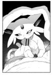 2026 ambiguous_feral ambiguous_gender ambiguous_on_human bestiality black_background blush blush_lines border censor_bar censored censored_genitalia censored_penis cheek_tuft digital_drawing_(artwork) digital_media_(artwork) duo eeveelution espeon facial_tuft female_(lore) feral first_person_view forehead_gem forked_tail gem generation_2_pokemon half-closed_eyes human human_on_feral interspecies looking_at_another male male_human male_on_feral mammal masha monochrome narrowed_eyes nintendo paws pokemon pokemon_(species) pokephilia pubes quadruped sex simple_background tail tuft under_covers unusual_anatomy unusual_tail white_border