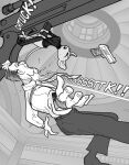 5_fingers anthro bottomless bottomless_female breasts buckteeth chip_'n_dale_rescue_rangers chris_fischer clothed clothing comic detailed_background disney duo female fingers flying gadget_hackwrench gun handgun hi_res human mammal mouse murid murine onomatopoeia pistol pistol_whipping ranged_weapon rodent sound_effects teeth text weapon