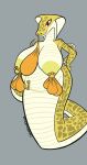 anthro apode areola artist_name belly big_areola big_belly big_breasts big_tail breasts cobra condom condom_balloon condom_decoration digital_media_(artwork) draconcopode drwrandom female filled_condom flat_colors hand_on_hip hi_res legless long_tail navel navel_piercing navel_ring nipples nude outie_navel piercing pregnant pupils red_eyes reptile ring_piercing scales scalie serpentine sexual_barrier_device signature simple_background slit_pupils snake snake_hood solo tail text wearing_condom wide_hips yellow_body