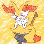 >o< 1:1 2024 ambiguous_anthro ambiguous_gender annyui0611 anthro biped braixen canid digital_drawing_(artwork) digital_media_(artwork) dipstick_tail front_view full-length_portrait generation_6_pokemon hi_res japanese_description mammal markings nintendo object_in_tail on_one_leg open_mouth open_smile pokemon pokemon_(species) portrait simple_background smile snout solo standing stick stick_in_tail tail tail_markings textured three-quarter_view translated_description