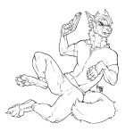 2024 anthro bottomwear canid canine canis capcom clothed clothing fingerless_gloves footwear frown fully_clothed gloves gun handgun handwear hawktrap hi_res holding_gun holding_handgun holding_object holding_ranged_weapon holding_weapon human_to_anthro implied_transformation leon_kennedy male male_anthro mammal monochrome pants pawpads paws ranged_weapon resident_evil scowl shirt shoe_burst shoes simple_background sitting solo species_transformation tongue tongue_out topwear torn_shoes transformation weapon white_background wolf