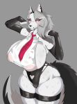 2025 4_fingers absurd_res accessory anthro areola armwear big_areola big_breasts big_nipples biped black_armwear black_clothing black_elbow_gloves black_gloves black_handwear black_nose black_tail blush bodily_fluids breasts camel_toe canid canid_demon canine clothed clothed_anthro clothed_female clothing collared_shirt demon digital_drawing_(artwork) digital_media_(artwork) ear_piercing ear_ring elbow_gloves eye_through_hair eyelashes eyelashes_through_hair eyeshadow fangs female female_anthro fingerless_gloves fingers fur gloves grey_background grey_body grey_eyeshadow grey_fur hair half-closed_eyes handwear hellaverse hellhound helluva_boss hi_res huge_breasts killer._ez legs_together looking_at_viewer loona_(helluva_boss) makeup mammal multicolored_body multicolored_fur multicolored_tail mythological_canine mythological_creature mythology narrowed_eyes necktie nipple_dip nipples piercing pink_areola pink_necktie pink_nipples pointy_ears prick_ears pupils red_sclera ring_piercing shirt simple_background slit_pupils solo standing sweat sweaty_breasts sweaty_legs sweaty_thighs tail teeth topwear translucent translucent_clothing translucent_hair translucent_shirt translucent_topwear two_tone_body two_tone_fur white_body white_clothing white_eyes white_fur white_inner_ear white_shirt white_tail white_topwear