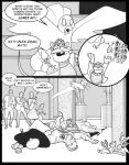 anthro avian bird bottomless bottomless_female buckteeth chip_'n_dale_rescue_rangers chip_(disney) chipmunk chris_fischer clothed clothing columbid comic dialogue disney domestic_cat dove dress dying english_text facial_hair felid feline felis female flying gadget_hackwrench ground_squirrel gun hi_res human male mammal monterey_jack_(cdrr) mouse murid murine mustache onomatopoeia ranged_weapon rifle rodent sciurid sculpture sound_effects statue suit teeth text tranquilized tranquilizer tuxedo_cat weapon
