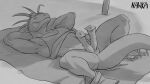 16:9 2_penises animal_genitalia animal_penis anthro athletic athletic_anthro athletic_male beach beach_towel bottomwear bottomwear_down claws clothed clothing diphallism erection eyewear genital_slit genitals hands_behind_head hector_(nawka) hemipenes horizontal_diphallism iguana iguanid inviting lizard lying male medial_ring monochrome mostly_nude multi_genitalia multi_penis nawka on_back outside partially_clothed penis presenting presenting_penis raised_clothing reptile scalie seductive shirt shorts shorts_down smile solo spiked_tail spikes spikes_(anatomy) spread_legs spreading sunglasses tail tank_top thick_tail toe_claws topwear towel widescreen