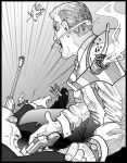 5_fingers abdominal_impalement accessory anthro black_tie_(suit) chip_'n_dale_rescue_rangers chip_(disney) chipmunk chris_fischer clenched_teeth clock clothing comic disney falling female fingers gadget_hackwrench ground_squirrel group gun handgun hi_res human impalement mammal monochrome mouse murid murine necktie pistol pistol_holster ranged_weapon rifle rodent sciurid smoking_pipe suit tail teeth trio watch weapon wristwatch