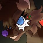 1:1 ambiguous_gender anthro bared_teeth blue_eyes blue_pupils brookie_(plentyofsoup) brown_body brown_face brown_fur brown_hair candy canid canine cheek_tuft dessert eyelashes facial_tuft food food_creature fur hair icon inner_ear_fluff kaiju looking_at_viewer low_res mammal open_mouth open_smile plentyofsoup pupils purple_nose shaded sharp_teeth smile solo sprinkles teeth tuft white_eyelashes white_sclera