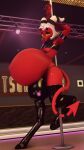 2026 2_horns 3d_(artwork) 4k 5_fingers 9:16 absurd_res bulge coriponer demon digital_media_(artwork) eyebrows fingers hair hellaverse helluva_boss hi_res hooves horn humanoid imp looking_at_viewer male moxxie_(helluva_boss) pole pregnant pregnant_humanoid pregnant_male red_body red_skin solo source_filmmaker_(artwork) stripper_pole tail tongue tongue_out white_hair yellow_sclera