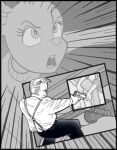 anthro big_ears buckteeth chip_'n_dale_rescue_rangers chris_fischer clothing comic disney duo eyelashes female frown gadget_hackwrench gun handgun hi_res human imminent_death male mammal mouse murid murine pistol ranged_weapon rodent snout speed_lines suspenders sweater teeth topwear turtleneck weapon