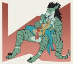alien anthro black_hair black_markings blue_body bodily_fluids bottomwear breasts claws clothed clothing digital_media_(artwork) digitigrade duo durachev epic_games erection faint feet female gen_mo'kai genital_fluids genitals gold_(metal) gold_jewelry green_body hair head_spikes hi_res ineffective_clothing interspecies jewelry larger_male leo_(maaarked_one) lizard lizard_tail loincloth male male/female markings mostly_nude mostly_nude_anthro mostly_nude_female multicolored_body navel neylah_(maaarked_one) nipples nude nude_anthro nude_male on_bottom on_top penetration penile penile_penetration penis penis_in_vagina reptile scalie sex sickle_claw silk simple_background size_difference smaller_female smile spikes spikes_(anatomy) spots spotted_body spotted_markings striped_markings stripes tail tan_body tapering_tail toe_claws topless unreal_(series) vaginal vaginal_penetration vulva