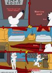 2spot_studio absurd_res animate_inanimate anthro bed bloody_bunny bloody_bunny_(series) box breasts brick brick_wall cardboard cardboard_box comic comic_panel container cover cover_art cover_page crossover digital_media_(artwork) doll door english_text eyes_closed female fur furniture furniture_lamp genitals hi_res holding_melee_weapon holding_object holding_weapon inside knife lagomorph lamp leporid living_doll long_ears looking_around looking_away mammal melee_weapon multicolored_eyes open_chest open_door opening otakon_(artist) pillow rabbit rear_view red_eyes searching stitch_(sewing) tail text vulva wall_(structure) weapon white_body white_fur yellow_eyes