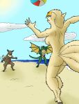 anthro ball beach canid canine cloud cole_(nyghtmar3) dragon eevee elliot_(nyghtmar3) female fox generation_1_pokemon genitals group hi_res jumping male mammal multi_tail mythological_creature mythological_scalie mythology ninetales nintendo nude nyghtmar3 penis playing playing_game pokemon pokemon_(species) pokemorph scalie simone_(nyghtmar3) tail trio true_fox wings
