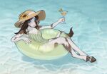 2026 alcohol anthro asinus atia beverage biped blue_eyes breasts brown_hair clothed clothed_anthro clothed_female clothing colored digital_drawing_(artwork) digital_media_(artwork) donkey english_description equid equine female female_anthro flower fur hair hat headgear headwear hi_res hooves hybrid inflatable inner_tube light light_beam mammal mimosa mule myakishhs nailpolish one-piece_swimsuit plant pool_float skinny slim small_breasts solo summer sunbeam sunflower sunlight swimming_pool swimwear tail unguligrade white_body white_fur white_sclera white_tail