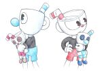 animate_inanimate bendy_straw big_nose black_clothing black_shirt black_topwear blue_bottomwear blue_clothing blue_nose blue_shorts bottomwear brother_(lore) brothers_(lore) button_(fastener) button_eyes character_plushie clothing colored_pencil_(artwork) container cup cuphead_(character) cuphead_(game) doll drinking_straw duo for_a_head grey_body grey_skin handle holding_doll holding_object holding_toy hug hugging_object hugging_plushie humanoid inanimate_object male meraki-sunset mug mugman object_head plushie red_bottomwear red_clothing red_nose red_shorts seam_(sewing) shirt shorts sibling_(lore) small_nose stitch_(sewing) studio_mdhr topwear toy traditional_media_(artwork) twins_(lore)