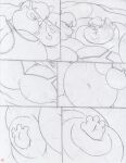 2024 anthro belly belly_expansion belly_squish big_belly big_breasts body_inflation bra breast_expansion breasts canid canine canis clothing comic coyote deep_navel duo expansion female fur hair hi_res huge_belly huge_breasts inflation june_coyote kiss_on_cheek kissing macro mammal morbidly_obese morbidly_obese_anthro navel obese obese_anthro overweight overweight_anthro procyonid raccoon sketch squish topwear traditional_media_(artwork) underwear virus-20 weight_gain