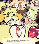 absurd_res accidental_impregnation animal_crossing anthro areola black_eyes black_nose blush blush_stickers bodily_fluids breasts broken_condom brown_hair canid canine canis clitoris condom cum cum_in_vagina cum_inside dialogue domestic_dog duo eyelashes female floppy_ears fur genital_fluids genitals hair hi_res human impregnation isabelle_(animal_crossing) leaking_cum lop_ears male male/female mammal mrjpam18 nintendo nipples nude open_mouth ovum penis pink_areola pink_nipples pink_vulva sexual_barrier_device shih_tzu spread_legs spreading tan_body tan_skin text text_box toy_dog unwanted_cum_inside villager_(animal_crossing) vulva white_body white_fur wide_eyed yellow_body yellow_fur