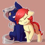  blue_fur braided_hair captainpudgemuffin duo equine eyes_closed fan_character female feral fur hair mammal my_little_pony one_eye_closed pegasus pink_background red_hair simple_background smile wings yellow_eyes 