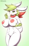  anthro anthrofied big_breasts breasts chest_tuft erect_nipples female green_eyes green_hair hair hand_on_breast huge_breasts legendary_pok&eacute;mon mostly_nude nintendo nipples nude pok&eacute;mon pussy scarf shaymin shaymin_(sky_form) signature solo standing tailzkim tuft video_games white_skin 
