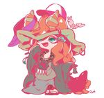  baseball_cap ebii_(splatoon) green_eyes hat long_hair mantis_shrimp miura_(splatoon) pani_spla pink_hair sandals sea_slug simple_background smile splatoon_(series) splatoon_2 white_background 