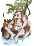  balls canine clothed clothing crow_hurt_(artist) fur headband horkeukamui male mammal muscular nude skimpy solo steam tokyo_afterschool_summoners wolf 