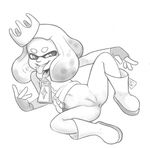  anus beauty_mark boots cephalopod clothing crown dogyd dress female fingerless_gloves footwear gloves hair humanoid inkling marine mask monochrome nintendo not_furry pearl_(splatoon) presenting pussy short_hair solo splatoon squid tentacle_hair tentacles tongue tongue_out video_games young 