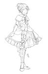  aku_no_musume_(vocaloid) alternate_costume bangs bow bowtie choker closed_mouth collarbone commentary dress earrings elbow_gloves evillious_nendaiki flat_chest flower frilled_dress frills full_body gloves greyscale hair_bow hair_ornament hairclip ichi_ka jewelry kagamine_rin legs_together lineart looking_at_viewer monochrome ponytail riliane_lucifen_d'autriche shoes short_hair short_ponytail signature simple_background smile solo standing sundress updo vocaloid white_background 