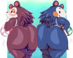 2019 absurd_res animal_crossing anthro apron big_breasts big_butt blush breasts butt butt_bump butt_squish clothing duo eulipotyphlan female female/female hedgehog hi_res huge_butt looking_at_viewer looking_back mabel_able mammal nintendo rear_view sable_able short_stack sibling sisters thick_thighs trinity-fate62 video_games 