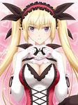  blonde_hair breasts cleavage elbow_gloves elf gloves hairband heart highres jewelry kagura_ittou large_breasts long_hair looking_at_viewer mistral_nereis pointy_ears purple_eyes shining_(series) shining_hearts smile solo twintails 