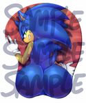  anthro big_butt butt clothing distracting_watermark english_text gloves green_eyes half-closed_eyes hedgehog long_nose male mammal mousepad pointy_ears presenting presenting_hindquarters quills smile soina solo sonic_(series) sonic_the_hedgehog text video_games watermark 