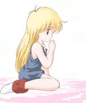  akazukin_chacha bed blonde_hair blue_shirt magical_princess sitting 