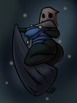  amulet arthropod big_breasts black_background blue_nipples blush breasts butt cicada cloth_(hollow_knight) dangernoodledraws female hollow_knight hood mostly_nude nipples pose simple_background solo stole 