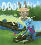  &lt;3 2016 anthro black_body blue_body blue_hair blue_skin blush caring clothed clothing comic digital_media_(artwork) dragon dreit duo eyes_closed female fence fully_clothed garden grass green_eyes hair half-closed_eyes happy hat horn imagination lagomorph long_hair looking_pleasured lying male male/female mammal massage missionary_position moan multicolored_skin naughty_face nude on_back on_top one-piece_swimsuit open_mouth outside public rabbit samantha-dragon samantha_(samantha-dragon) sex shocked shy sitting smile smirk smug surprise swimsuit text thought_bubble two_tone_skin 