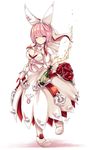  ;) alcohol bangs blue_eyes blush bouquet breasts champagne cleavage cleavage_cutout closed_mouth commentary_request dress elphelt_valentine flower full_body gloves guilty_gear guilty_gear_xrd hairband highres long_sleeves looking_at_viewer maremay0513 medium_breasts one_eye_closed pink_hair red_flower red_rose rose short_hair smile solo spikes standing swept_bangs veil white_dress 