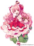  :d blush bow capelet christmas_begonia_(flower_knight_girl) commentary_request dmm dress flower flower_knight_girl full_body hair_ribbon heart long_hair long_sleeves mary_janes morinaga_kobato official_art open_mouth pink_hair red_dress red_eyes red_footwear ribbon shoe_bow shoes simple_background smile solo standing standing_on_one_leg white_background 
