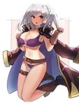  :o belt bikini boots breasts brown_footwear brown_gloves cape cleavage ehrrr female_my_unit_(fire_emblem:_kakusei) fire_emblem fire_emblem:_kakusei fire_emblem_heroes full_body gloves highres jewelry large_breasts looking_at_viewer my_unit_(fire_emblem:_kakusei) navel o-ring o-ring_bikini o-ring_top pendant red_eyes shiny shiny_hair silver_hair solo swimsuit thigh_strap twitter_username two_side_up 